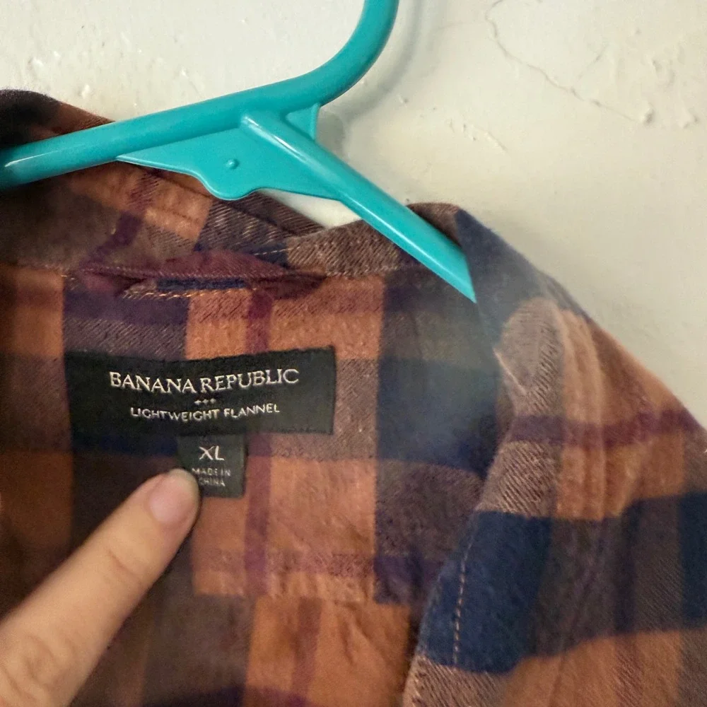 Banana Republic Men Lightweight Flannel Plaid Button Down Shirt XL Outdoor Cabin